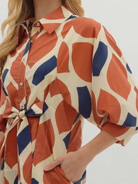 Entro - Women's Abstract Print Self Tie Shirt Dress