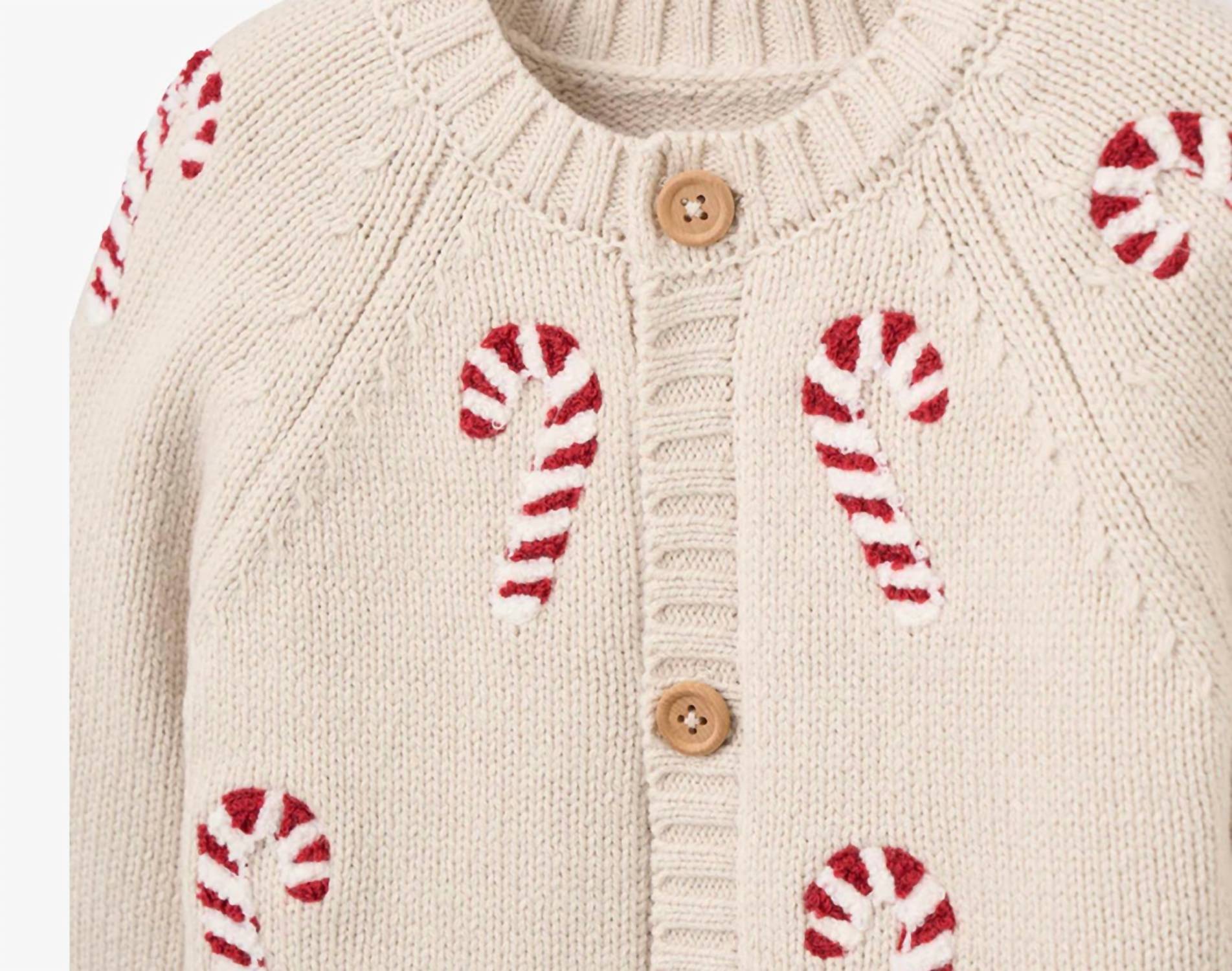 Elegant Baby Candy Cane Cardigan Knit Pants Striped Hat Set in multicolor - item - alternate view
