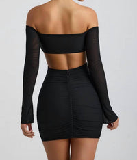 Oh Polly - Kemina Off-shoulder Ruched Cut-out Mini Dress