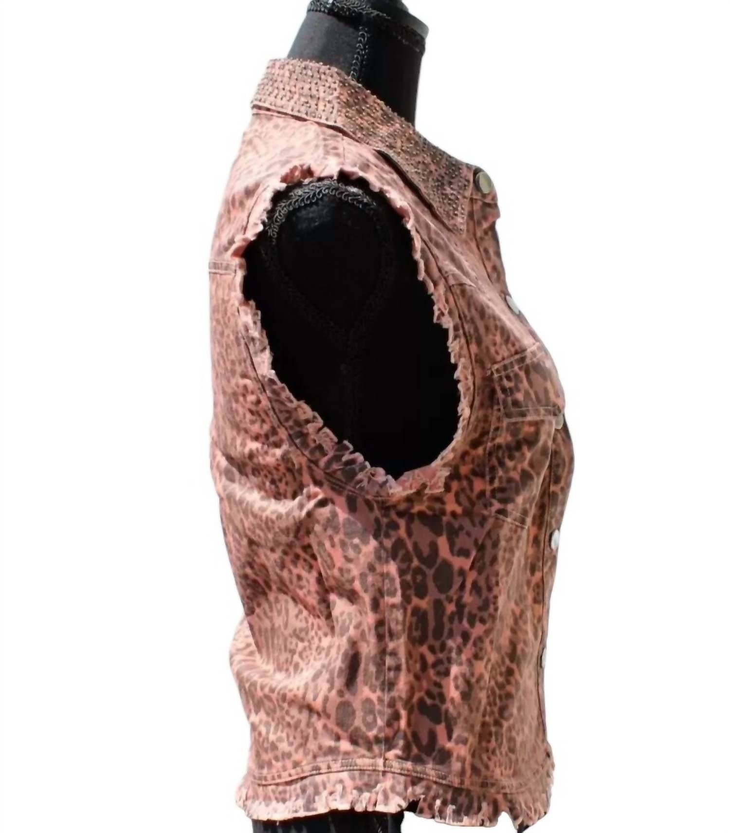 English Rose - Women's Animal Print Distressed Vest