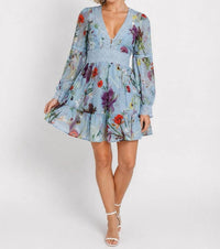 Patbo - Lily Flower Long Sleeve Plunge Mini Dress