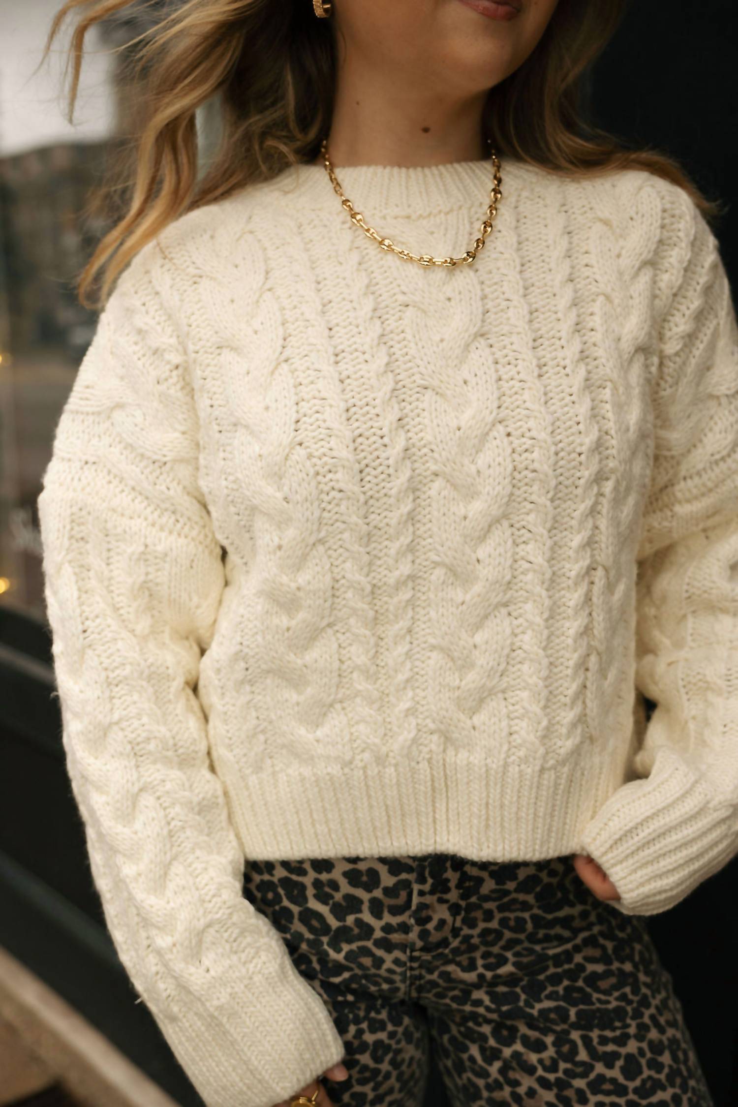 Miou Muse - Braided Back Cable Sweater
