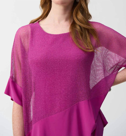 Joseph Ribkoff - Mesh Asymmetrical Short Dolman Sleeve Top