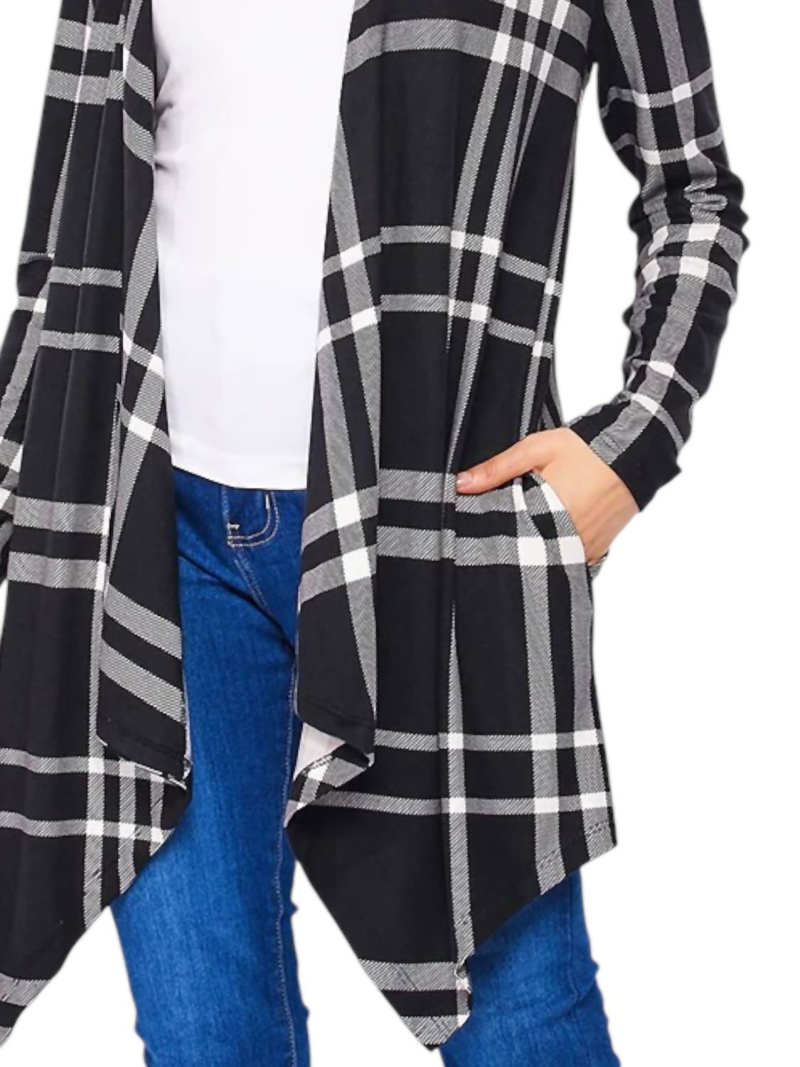 Honeyme - Plaid Asymmetical Hem Cardigan