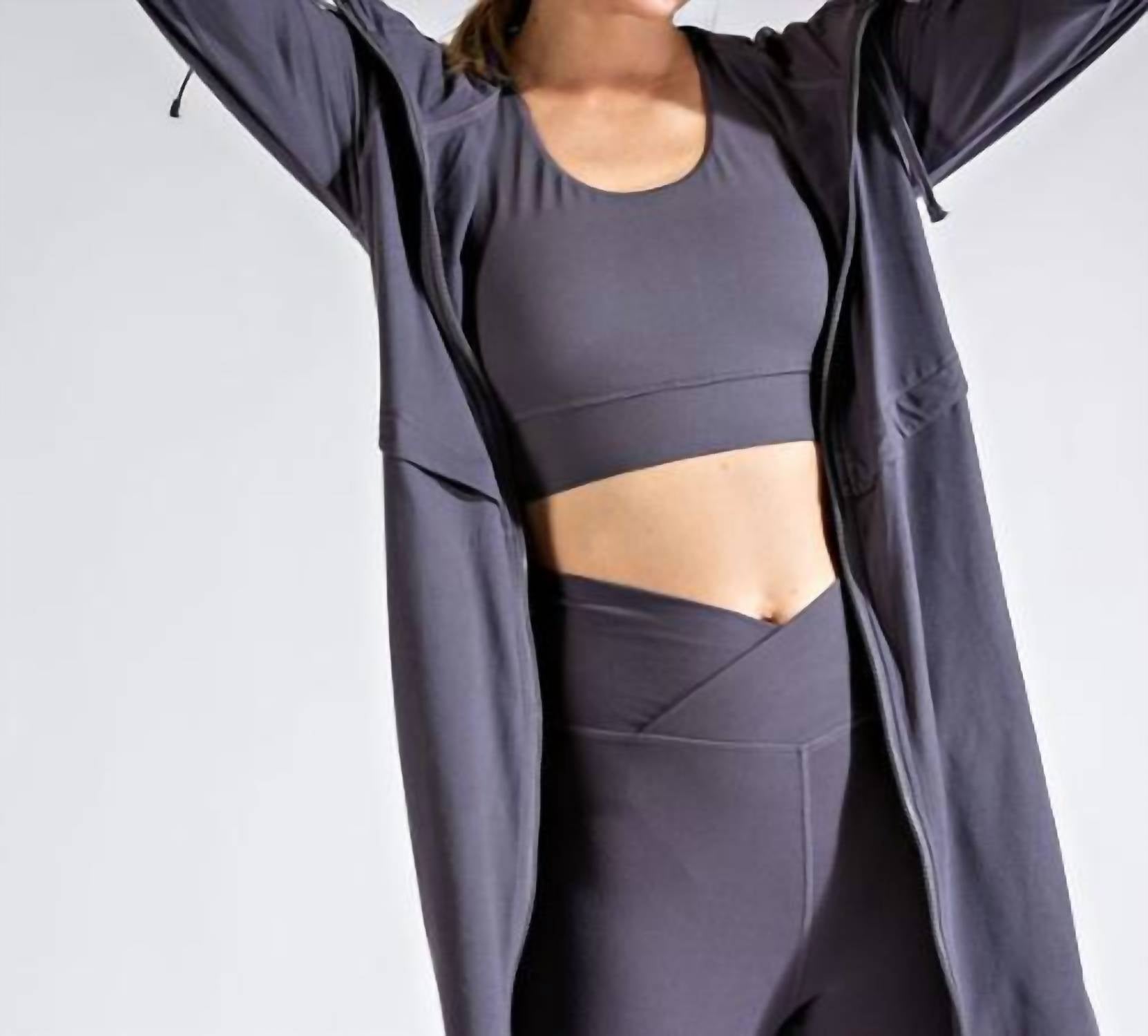 RAE MODE Long Hooded Active Jacket in titanium - women's jacket - view 5