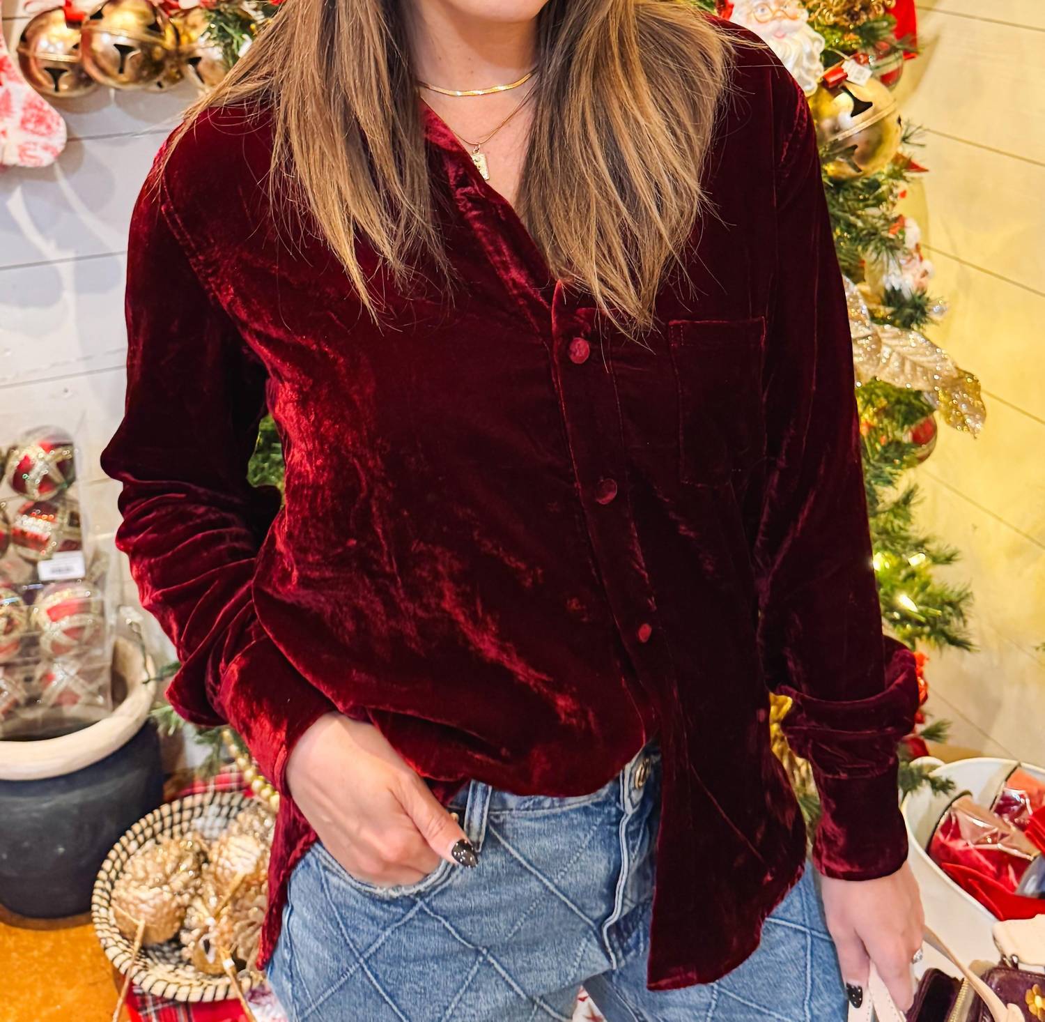 DEAR JOHN DENIM Galina Velvet Shirt in beaujolais - women's shirt - alternate view