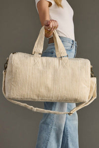Panache Apparel Women's Corduroy Duffel Bag in cream - women's bag