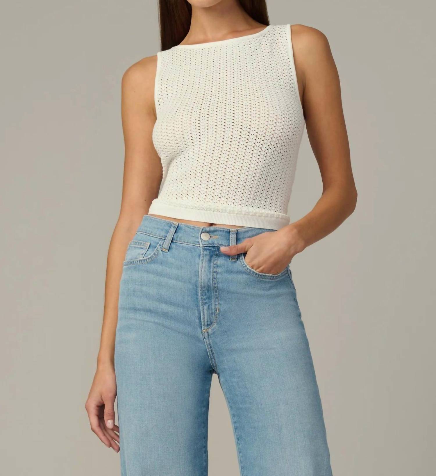 Joe's Jeans Crochet Boatneck Tank Top in white - women's tank top - detail view