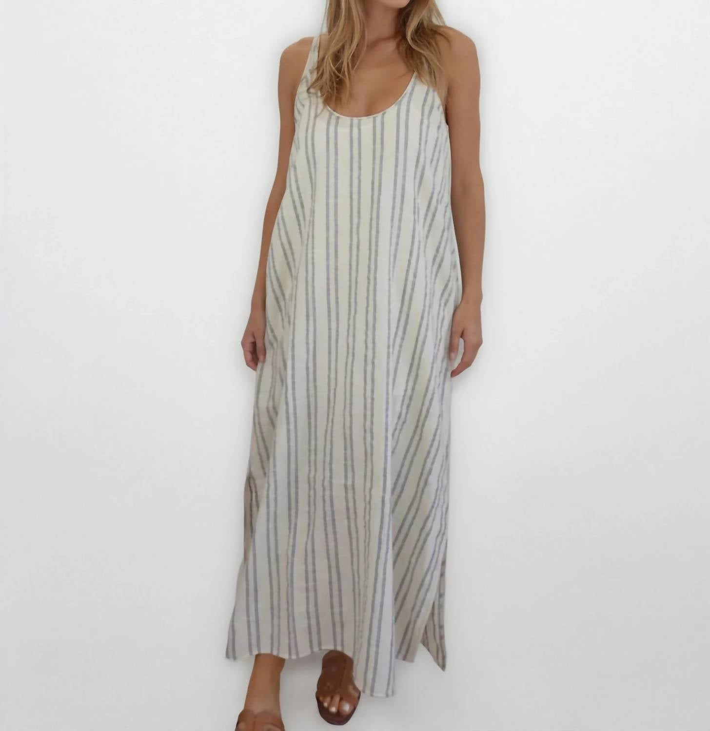 NIBI MTK Asher Woven Slip Dress in grey cream stripe - women's dress