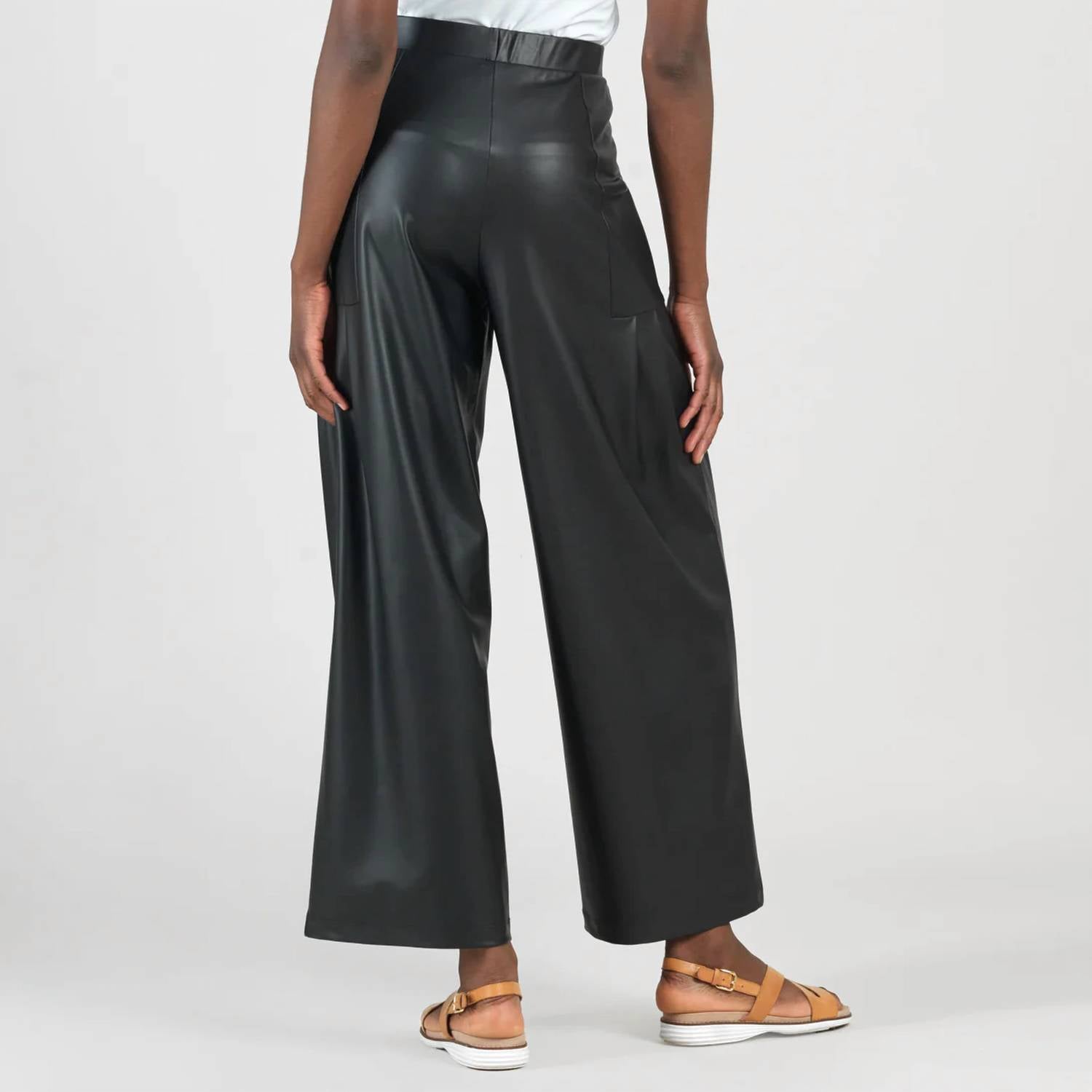 Clara Sunwoo - Liquid Leather Sheen Pleated Wide Leg Pocket Pant