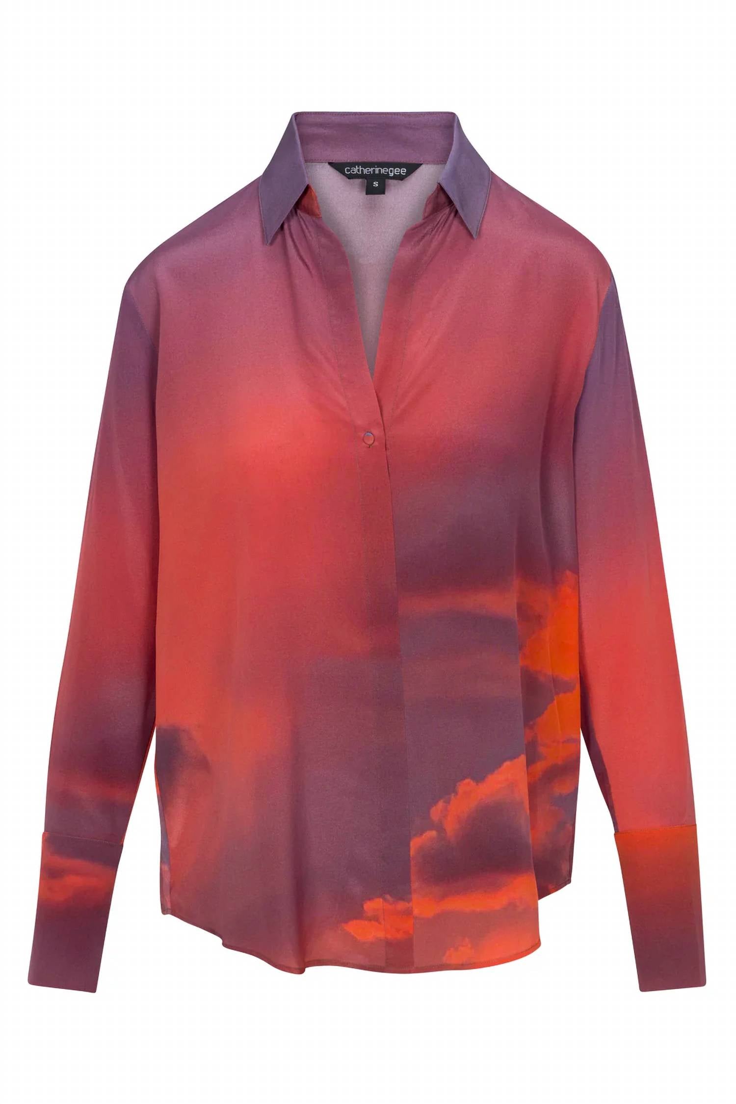 catherine gee Daria French Cuff Silk Blouse in riviera sunset - women's blouse - detail view