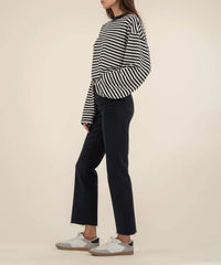 KUT FROM THE KLOTH Kelsey High Rise Ankle Flare Jeans With Raw Hem in black - women's jeans - detail view
