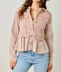 Mystree - Washed Corduroy Peplum Jacket