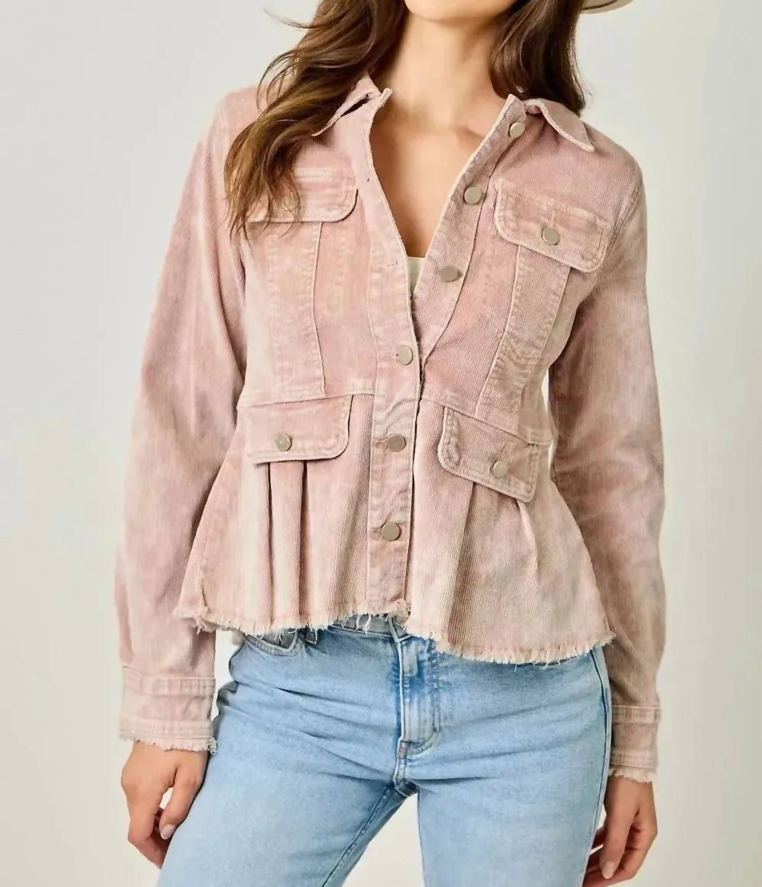 Mystree - Washed Corduroy Peplum Jacket