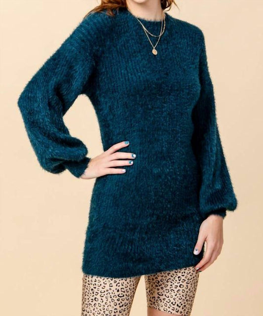 Puff Sleeve Knit Sweater Dress