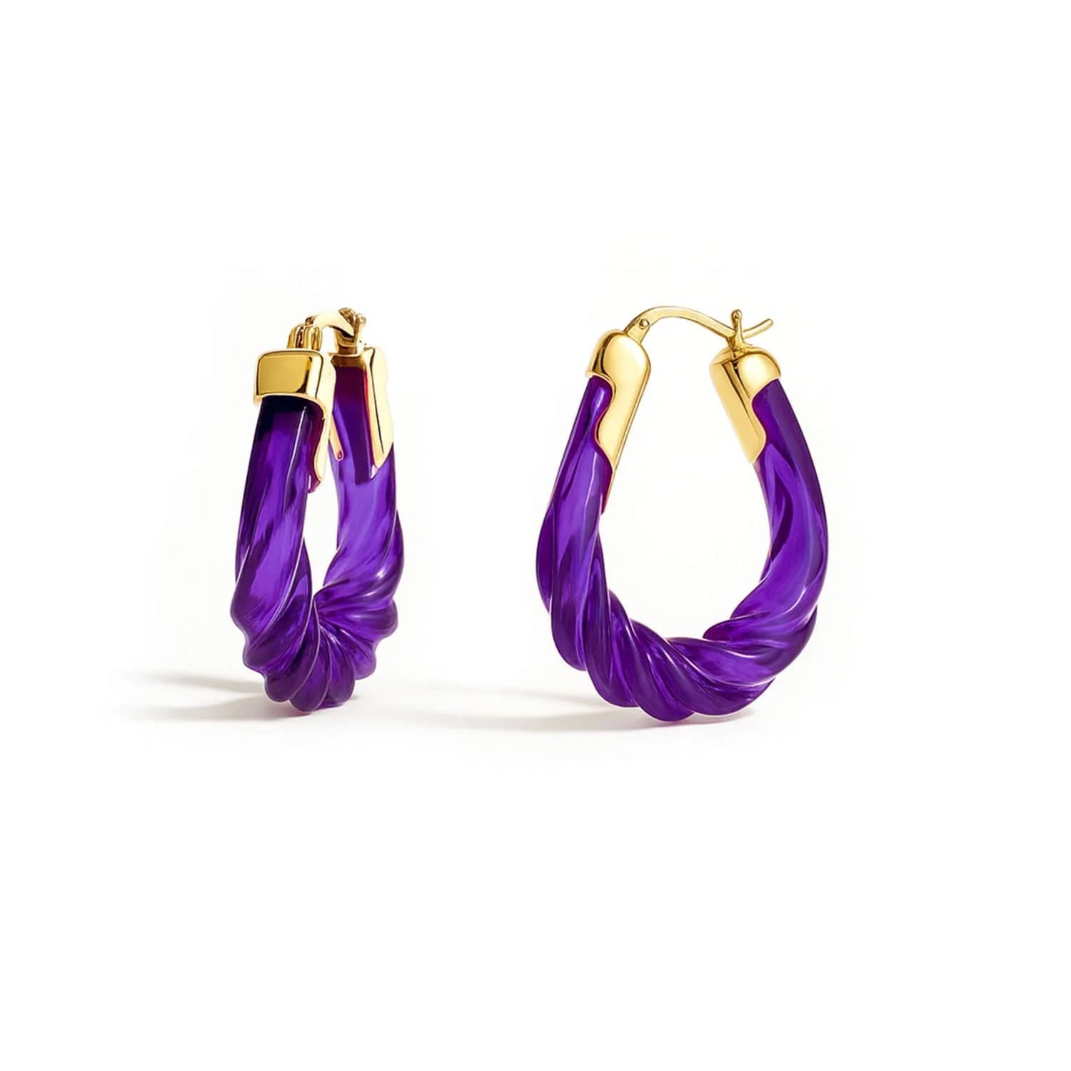Gold & Honey - Women's Rope Twist Oval Lucite Birthstone Hoop Earrings