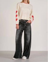 ELAN Heart Crewneck Sweater in off white - women's sweater