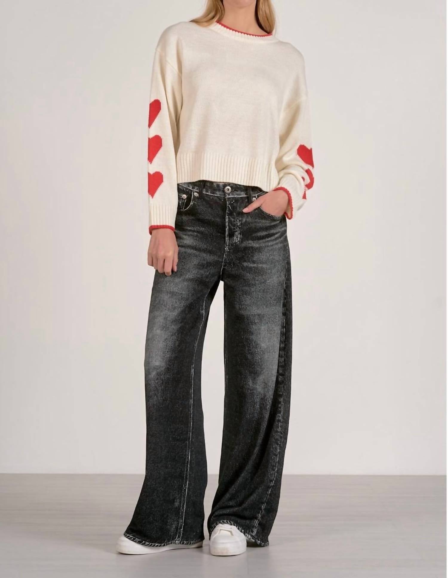 ELAN Heart Crewneck Sweater in off white - women's sweater