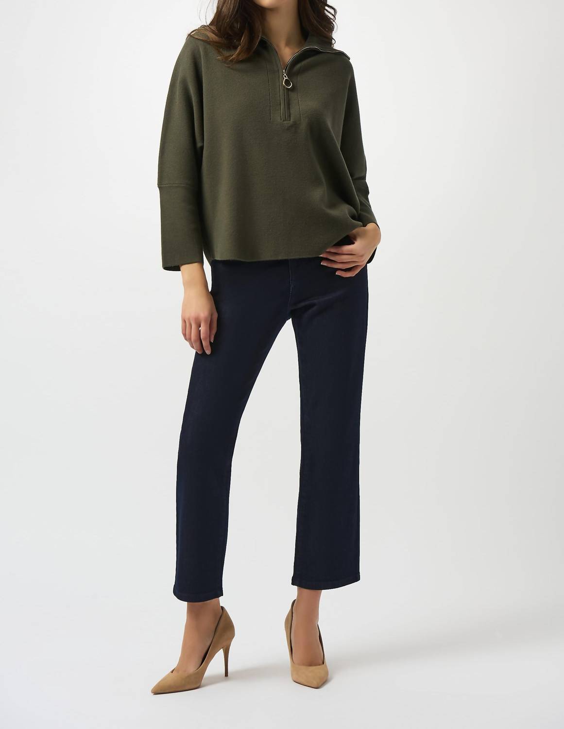 Joseph Ribkoff - Sweater Knit Boxy Pullover With Zipped Collar