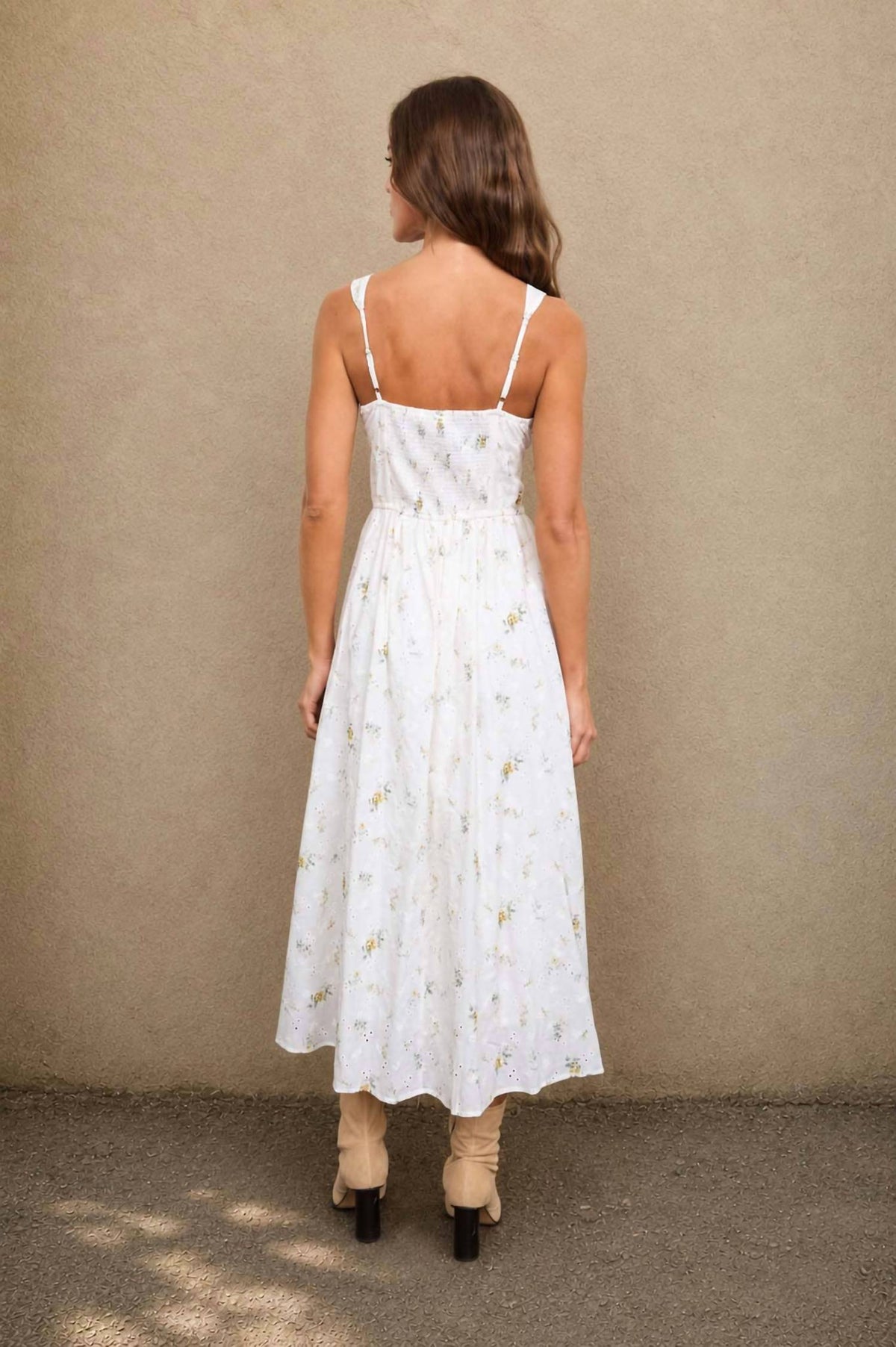 Blu Pepper - Floral Eyelet Tie Front Corset Midi Dress