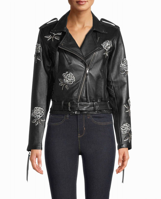 Nicole Miller - Embellished Rose Moto Jacket