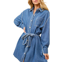 Blue B - Blanket Stitch Button Up Denim Shirt Dress