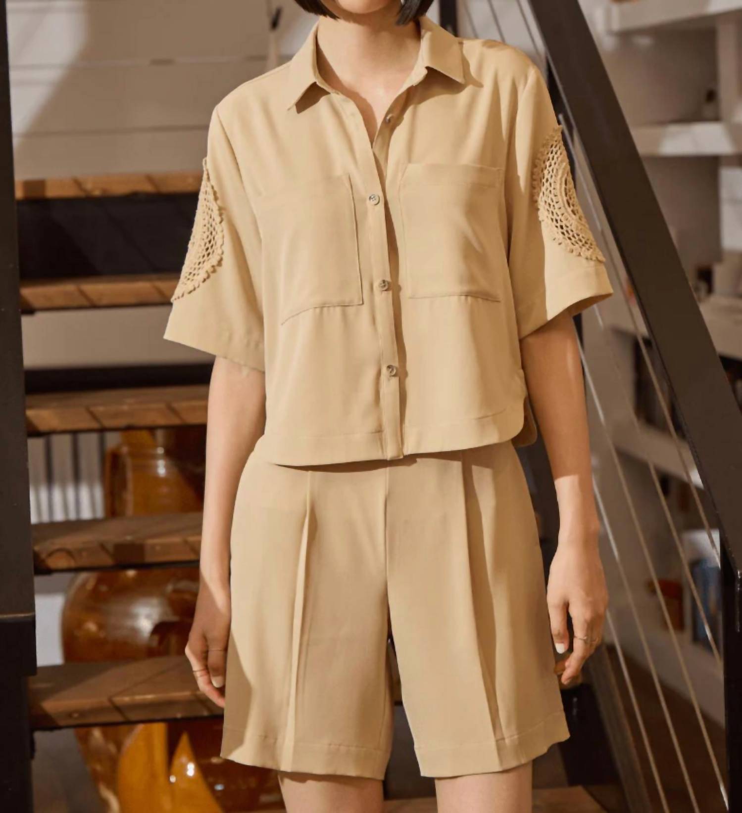 Lysse - Dia Pleated Raffia Shorts