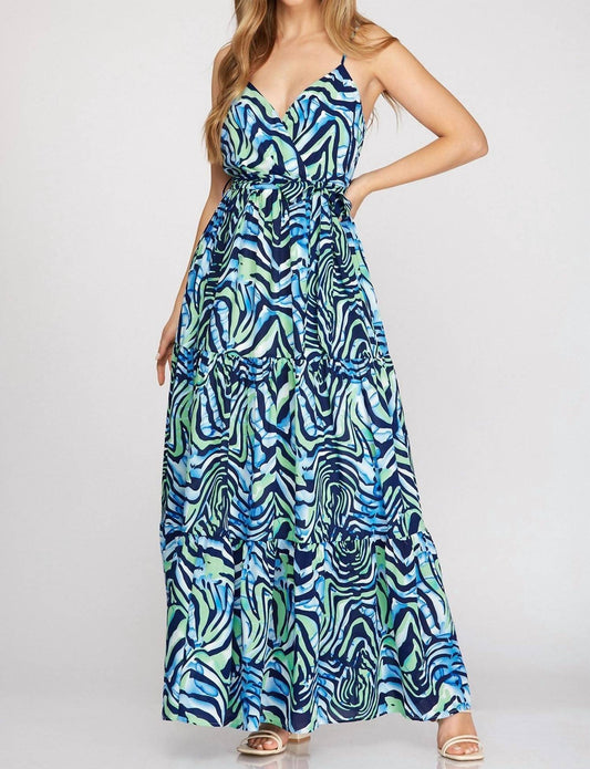 Surplice Cami Printed Woven Tiered Maxi Dress