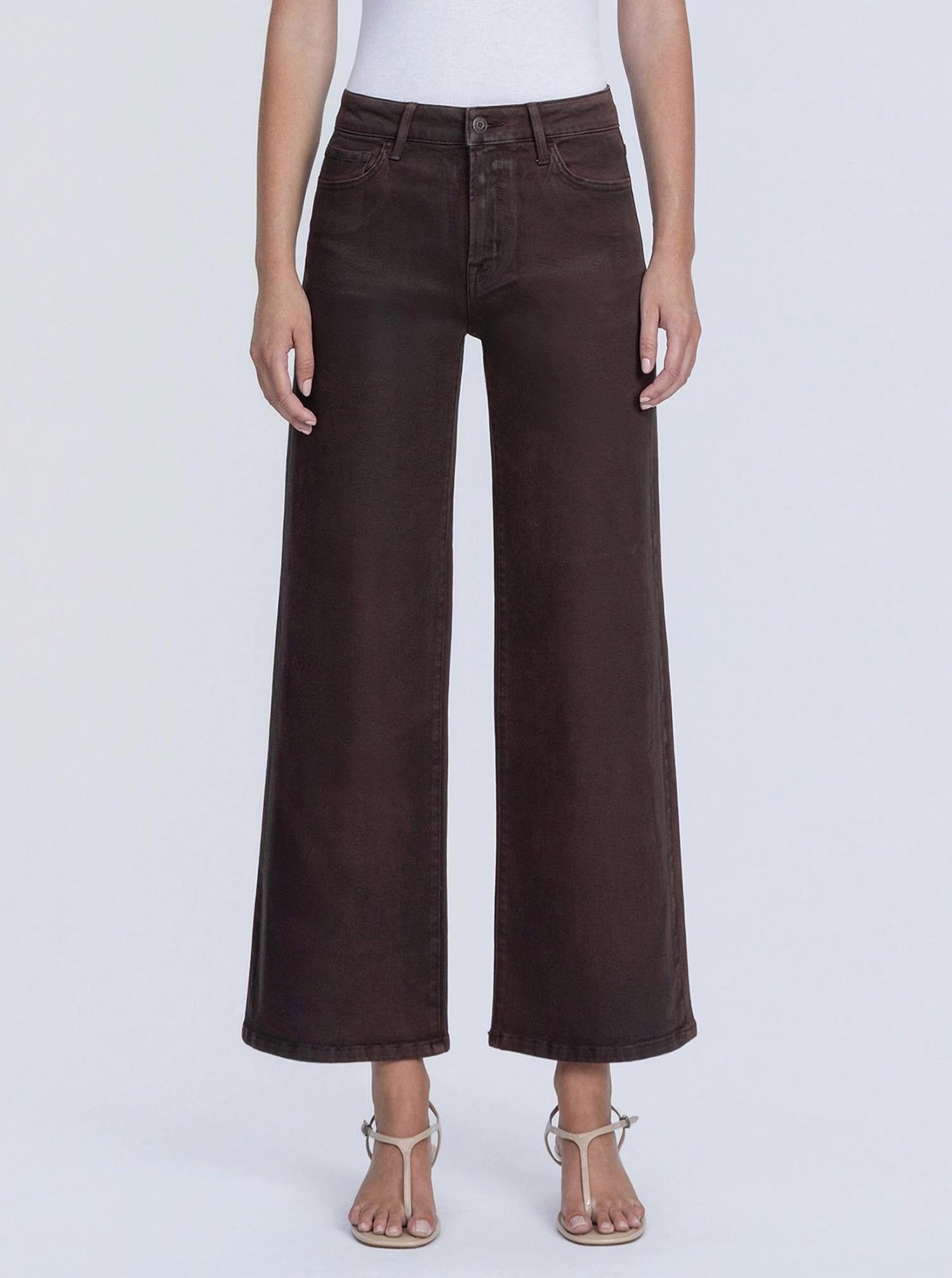 FLYING MONKEY High Rise Coated Wide Leg Jeans in chicory coffee - women's jeans - view 4