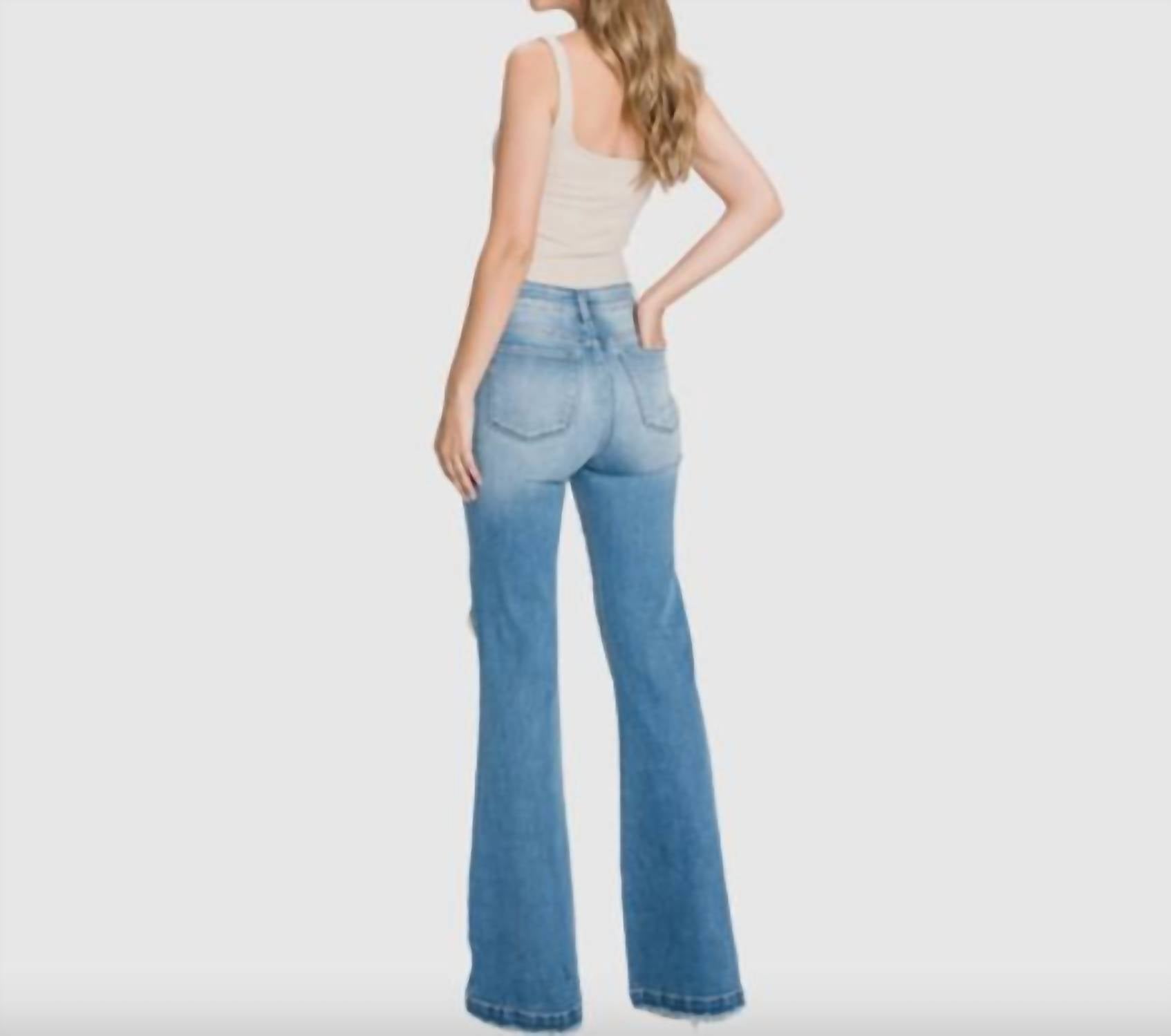 Petra153 - Distressed Super High Rise Flare Jeans - Petite