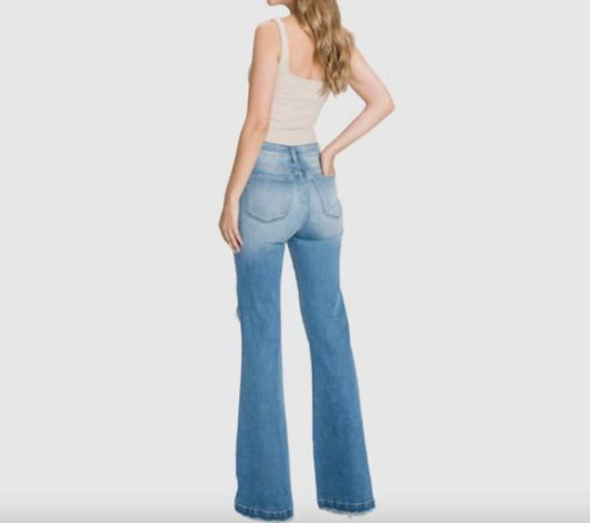 Petra153 - Distressed Super High Rise Flare Jeans - Petite