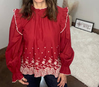 &Merci - Embroidered Eyelet Ruffled Top