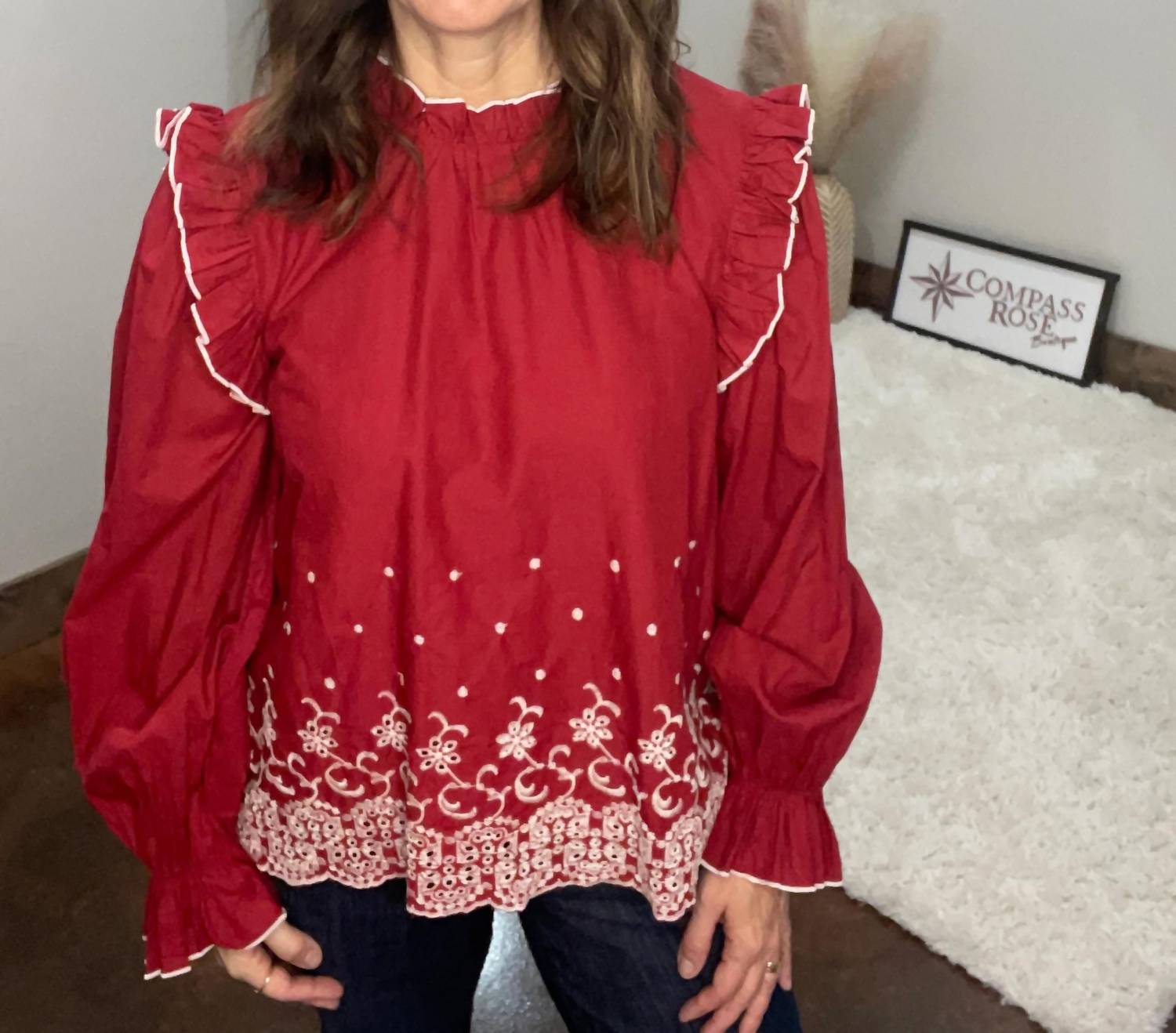 &Merci - Embroidered Eyelet Ruffled Top