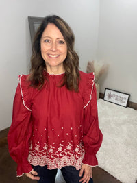 &Merci - Embroidered Eyelet Ruffled Top