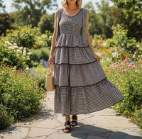 Entro - Gingham Tiered Midi Dress