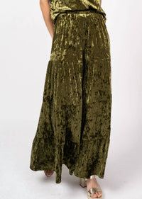 Ivy Jane Tiered Velvet Pant in olive - women's pants - detail view