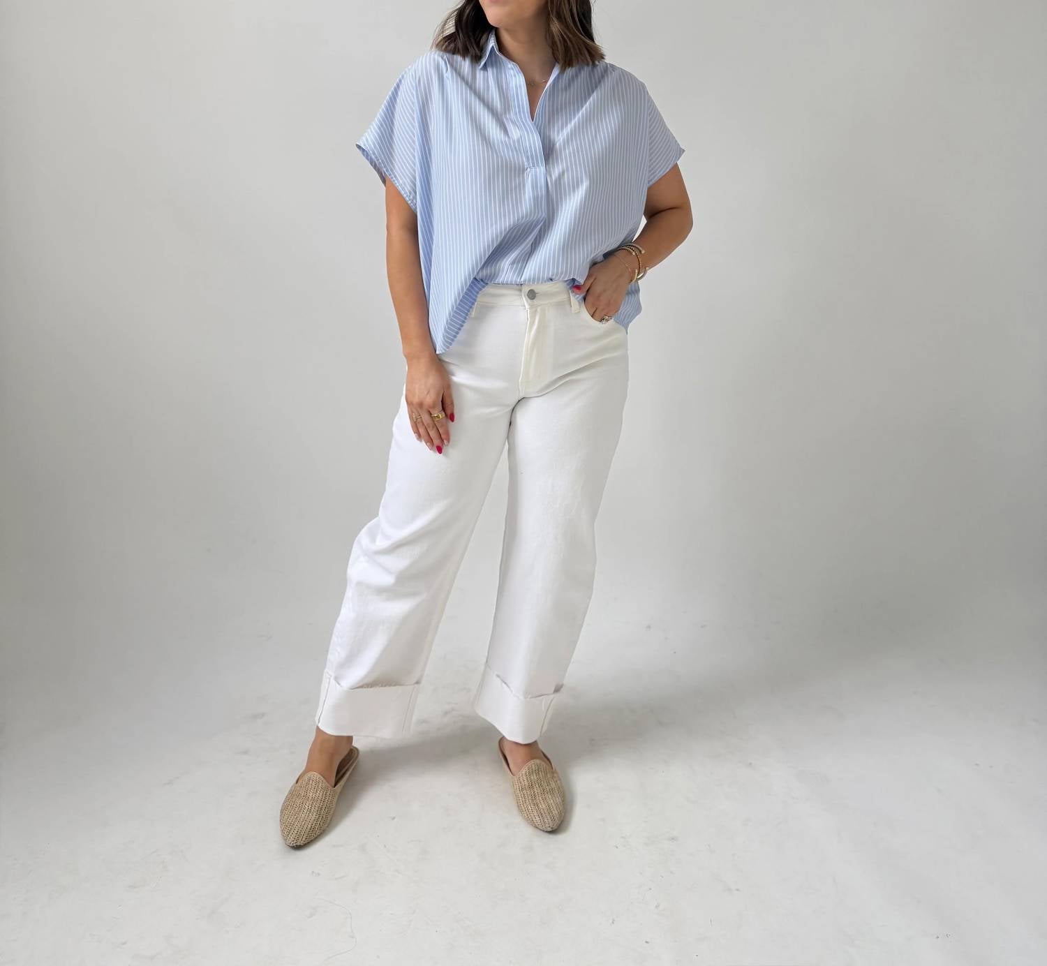 Karlie - Stripe Poplin Collared Top