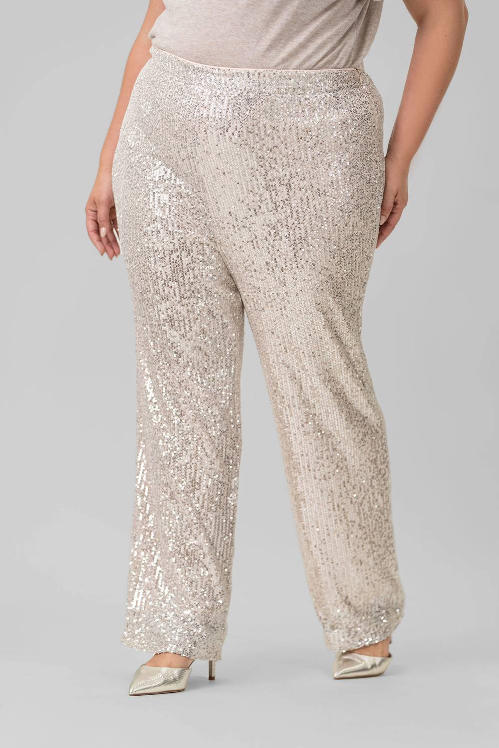Skies Are Blue - Sequin Semi Flared Pants - Plus