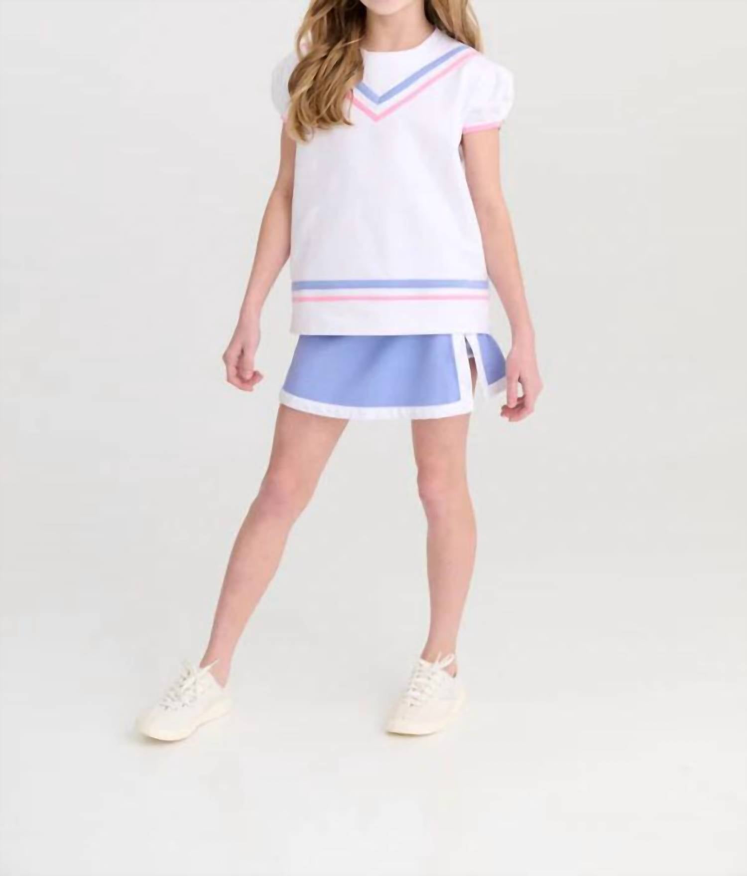 The Beaufort Bonnet Company Short Puff Sleeve Cassidy Comfy Crewneck Shirt in worth avenue white - kids' long sleeve top