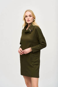 Joseph Ribkoff - Zipper Collar Long Sleeves Mini Cocoon Dress