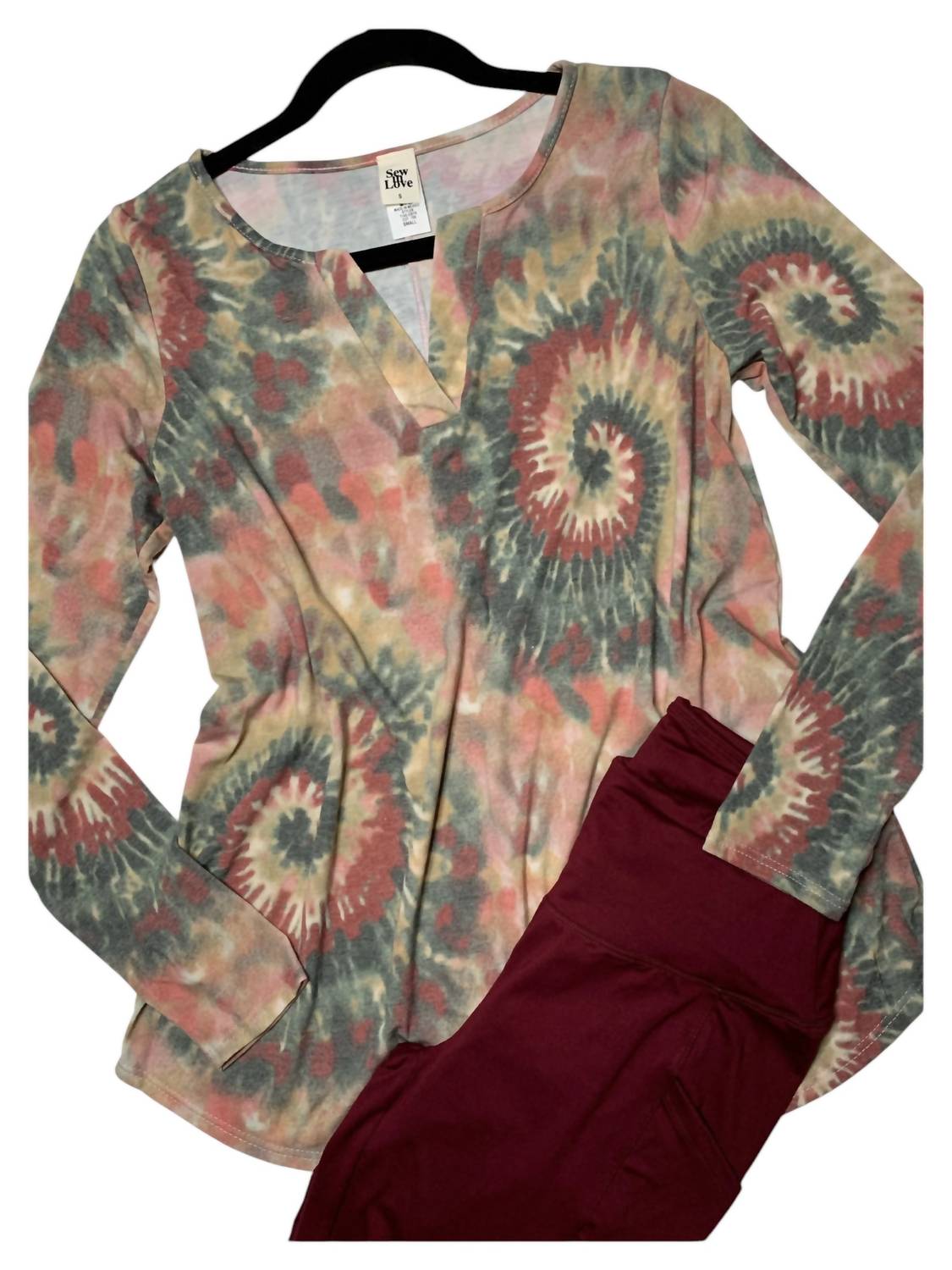 Sew In Love - Swirl Notch Long Sleeve Top