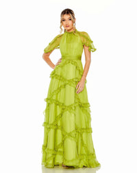 Mac Duggal - Chiffon Cascading Ruffle Flutter Sleeve Gown