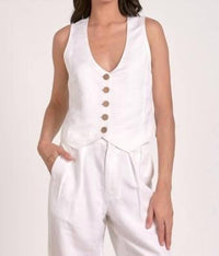 ELAN Sheryl Button Front Vest in white - women's jacket