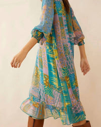 Bohera - Vibrant Patchwork Print V-Neck Dress