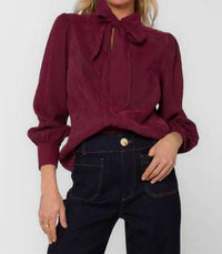 Velvet Heart Anastasia Tie Neck Blouse in cabernet - women's blouse - alternate view