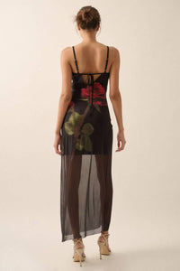 Promesa - Rose-print Layered Mesh Maxi Slip Dress