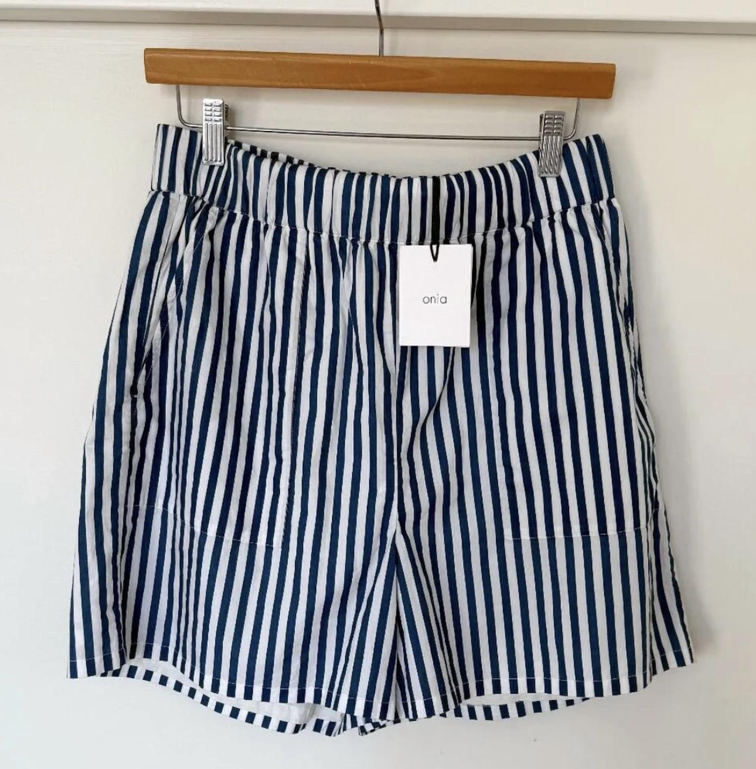 onia Women's Poplin Home Short in yuk dark denim white stripe - women's shorts