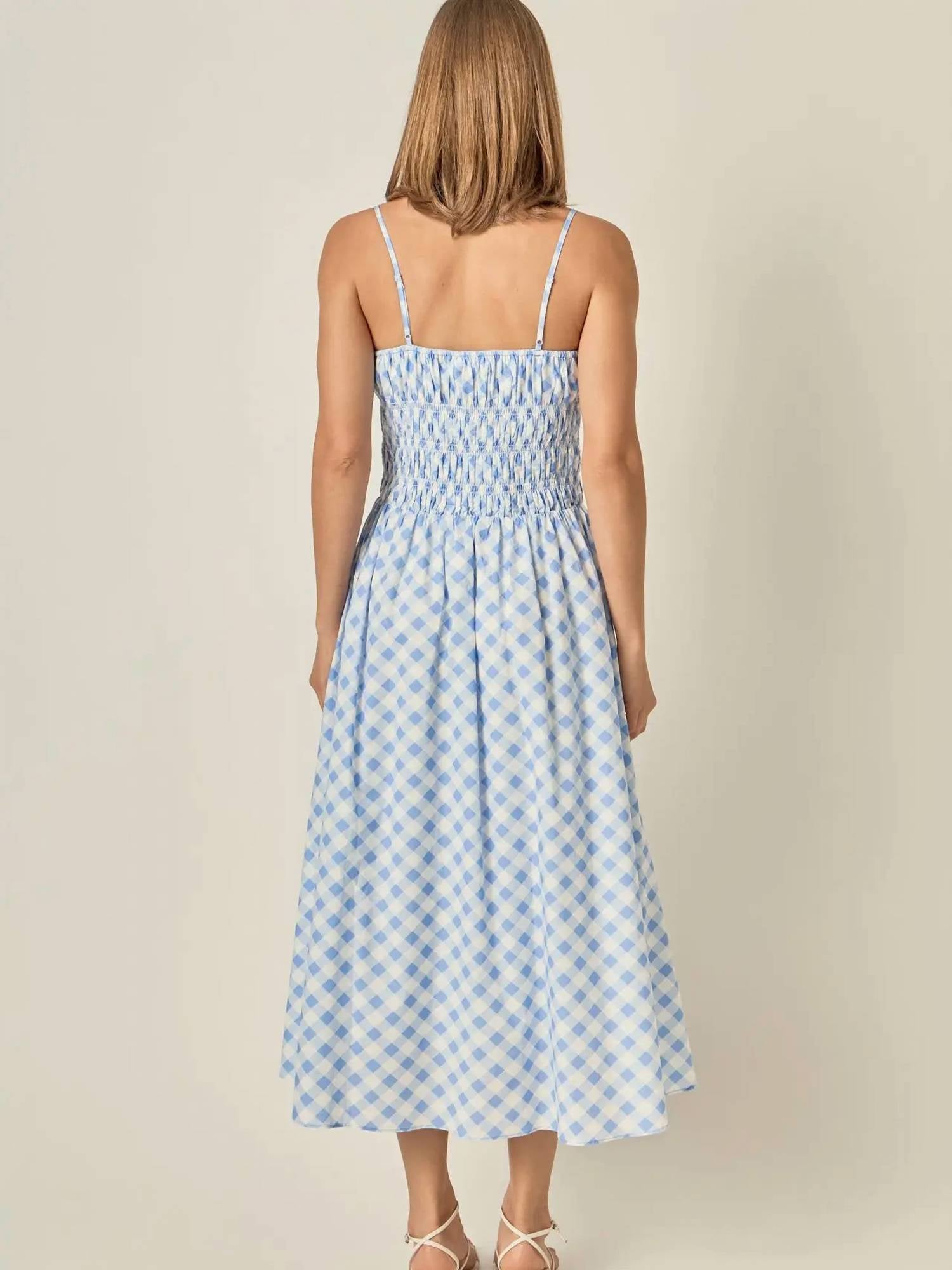 English Factory - Checked Smocked Midi Dress