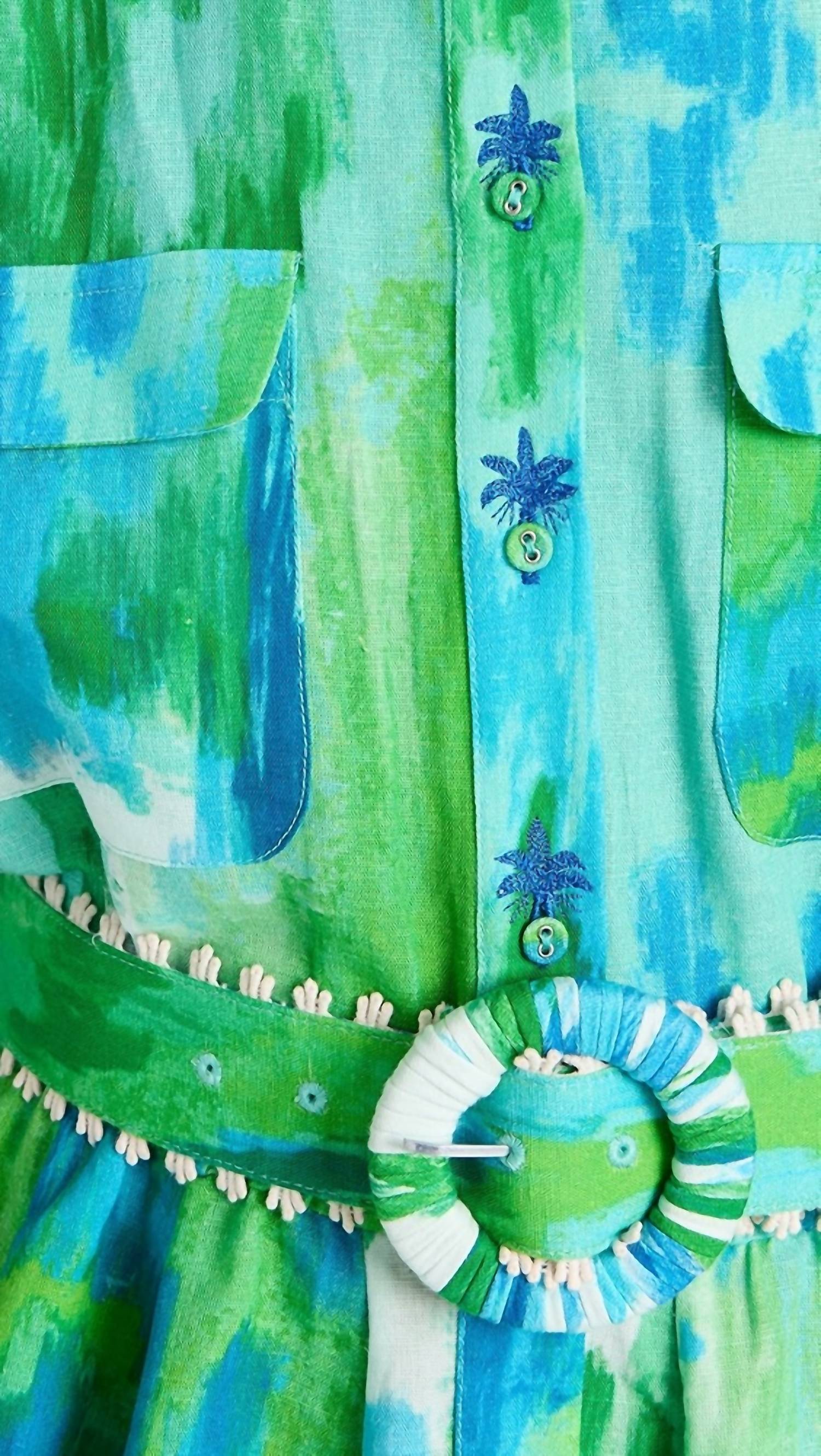 HEMANT & NANDITA Short Dress With Buckle Belt With Collar in blue green - women's dress - alternate view