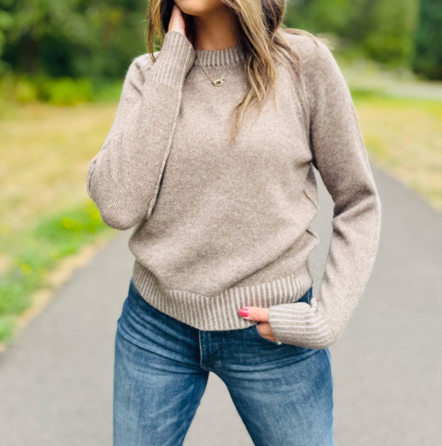 Pure Amici - Crew Neck Sweater With Back Detail
